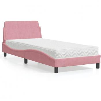 Letto Velluto Rosa 80x200 cm con Materasso