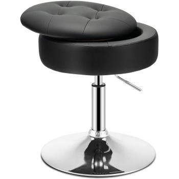 GOPLUS Chaise Pivotante Noir – Hauteur Réglable 51-66 cm, Couvercle Convertible en Tablette