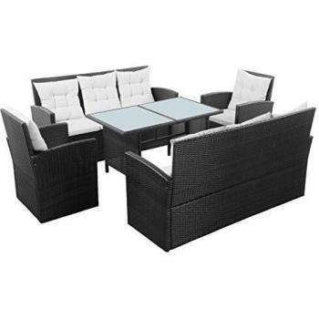 5-Piece Black Rattan Garden Furniture Set with Cushions