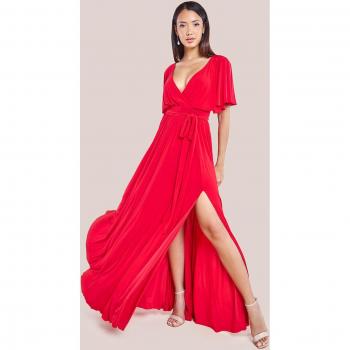 Goddiva Red Wrap Front Maxi Dress