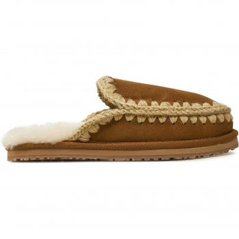 Cozy Eskimo Stitch Mou Slippers for Women, Brown, Size 6 US