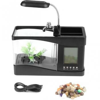 Aquarium Bêta Compact USB LCD LED Bureau Décoration Horloge Pierre