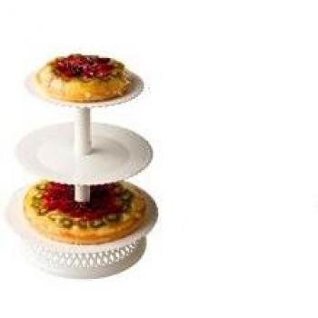 Vassoio alzata tre piani bianco per torte e dessert 42 cm