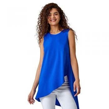 Sleeveless Asymmetric Satin Split Tunic Top