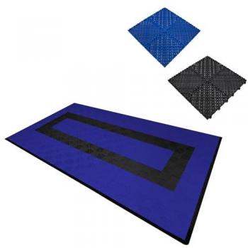 Carrelage à Bordures et Drainage Antidérapant Garage 19,2 m² – 90 mm Bleu / 30 mm Noir