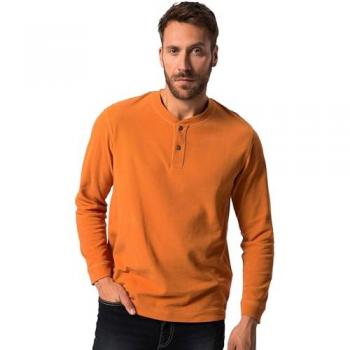 JP1880 Henley Langarmshirt Waffel-Pikee in Übergrößen bis 8XL, dunkelorange, Größe 4XL