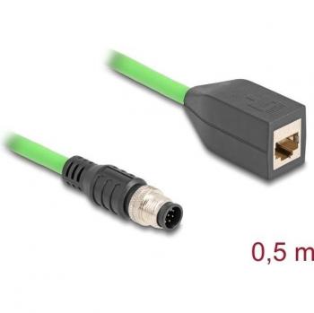 DELOCK 60570 M12 A-Coded 8-Pin Connector to RJ45 Socket Cable, 0.5m