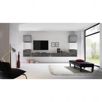 Parete Attrezzata 2 Ribaltate + 6 Cubi Bianco Lucido (ZLCIFCOMP46, Ossido & Beton)