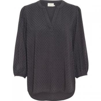 Kaffe Black Oyster Cropped Sleeve Blouse in Gray 2XL for Women
