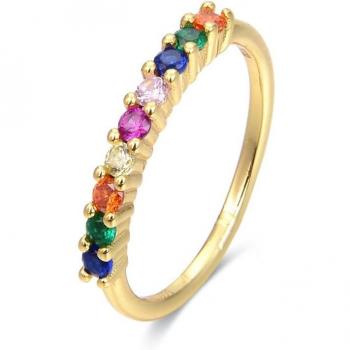Anillo de plata 925 con circonita multicolor y baño de oro amarillo de 18 quilates