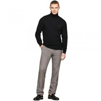 Tommy Hilfiger Maglione Collo Alto in Cotone Pima e Cachemire, Nero, Taglia M