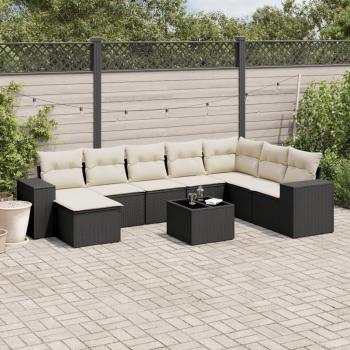 Salon de Jardin Noir 9 pcs avec Coussins en Résine Tressée