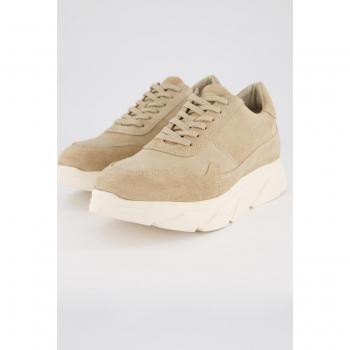 Sneakers donna in pelle scamosciata, suola chunky, larghezza H, beige, taglia 42