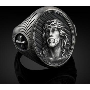 Men's Punk Rock Black Jesus Cross Vintage Ring