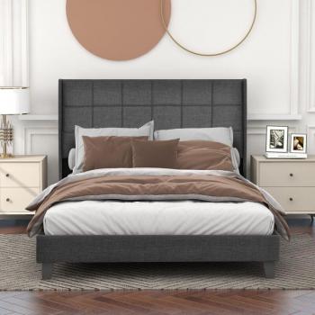 Matrimoniale imbottito 140x200 grigio lino, letto senza materasso