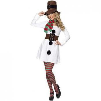 Smiffys Miss Snowman Kostüm für Damen, Kleid, Hut, Schal, Gürtel, L