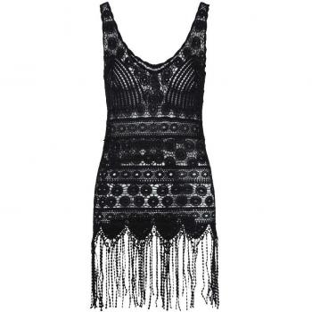 LingaDore Damen Strandkleid Beach Cover-UPS Crocheted Dress, Häkel-Kleid in Schwarz