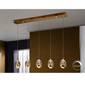 Ceiling Pendant, Schuller Lighting Roc Integrated LED 5 Light Dimmable Crystal Drop Bar with Remote Control