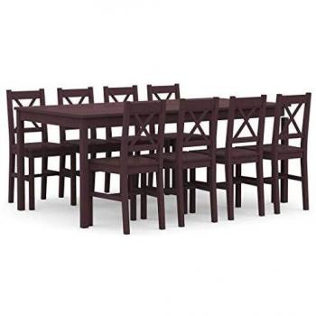VidaXL Pinewood Dark Brown 9‑Piece Tableware Collection