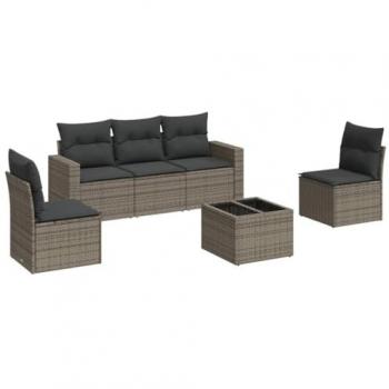 VidaXL 6-tlg. Lounge-Set für Garten mit Kissen Grau Poly Rattan