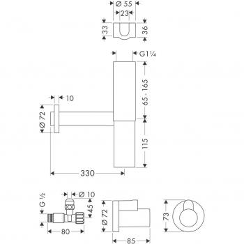 Hansgrohe Axor Flowstar Designsiphon Set, mit zwei Eckventil und Schubern, 51304, Farbe: Chrom