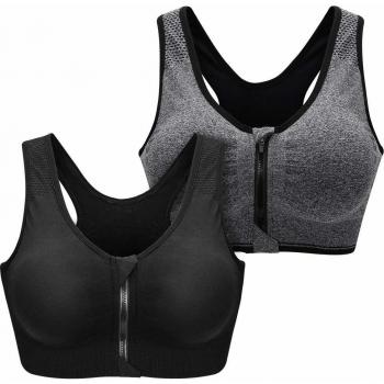 SANMIO Ladies Sport-Bustier, Radfahren, Joggen, Boxen, Schwarz + Grau, Größe L, 2er Pack