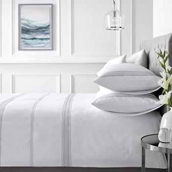Embroidered Band Bedding Set, Cotton, 200 Thread Count, White