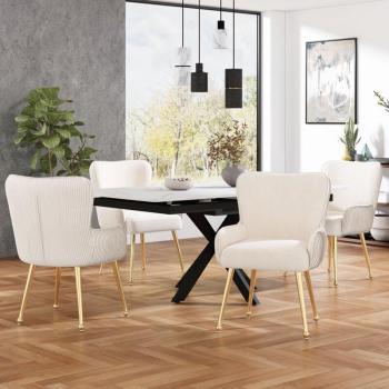 Sedie Poltronette Beige e Oro in Velluto – Contemporaneo, 4 pezzi