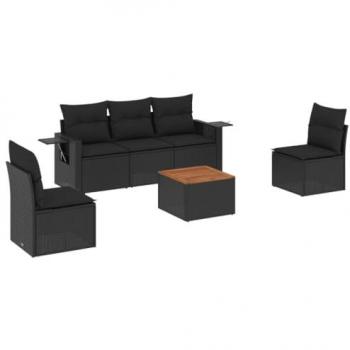 VidaXL Gartenmöbel-Set 6-teilig mit Kissen, Schwarz Poly Rattan