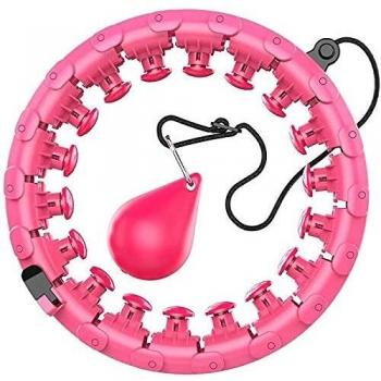 Pink Adjustable Weighted Hula Hoop for Adults with Auto-Spinning Ball and 24 Knots