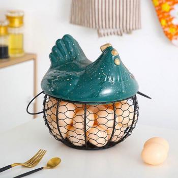 Panier de rangement décoratif en métal avec couvercle en céramique