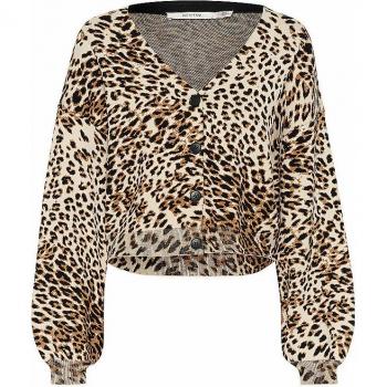 Cardigan Gusto – Brown Leopard, Size M, Puff Sleeves