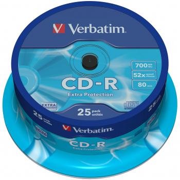 Verbatim 700 MB CD‑R Extra Protection – 25er Pack, 52-fache Brennrate, weißes Finish