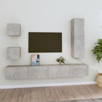 Conjunto de Estantes de TV em Madeira Cinza e Cimento