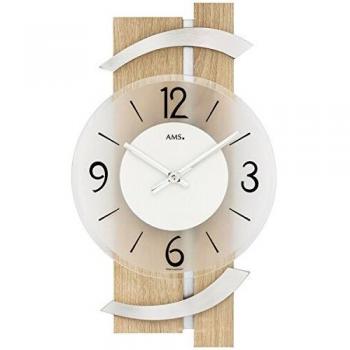 Horloge AMS 9546 Design Scandinave en Bois Sonoma et Verre Minéral