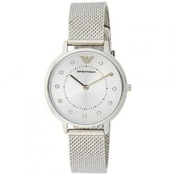Emporio Armani Orologio donna con due lancette, acciaio inossidabile, cassa di 32 mm, maglia Milanese, argento, codice AR11128