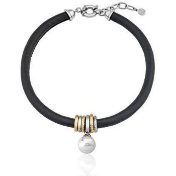 Collar de perla colgante Majorica en acero y cuero