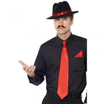 Rotes Smiffy Herren-Gangster Ensemble – Filzhut + Krawatte