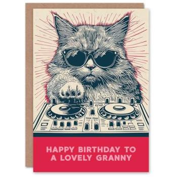 Granny’s Retro DJ Cat Birthday Card