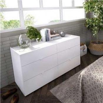 Cómoda Doble Gia con 6 Cajones en Color Blanco para Dormitorio de Estilo Moderno