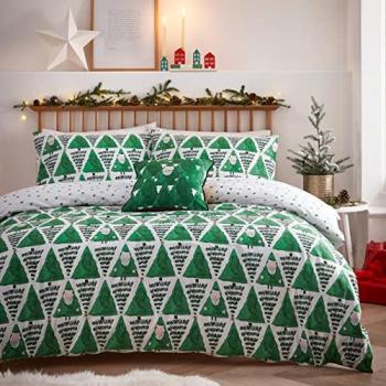 Hide and Seek Santa Duvet Cover and Pillowcase Set, Size: Single, Green, Cotton/Polyester