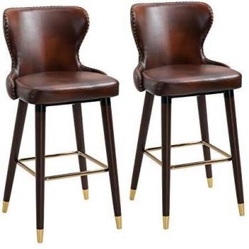 Luxury Counter-Height Bar Seats – 2-Pack PU Leather, Brown & Golden