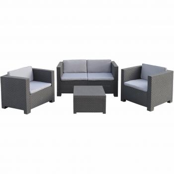 Salon de jardin II en résine moulée : 2 fauteuils, un canapé 2 places, une table