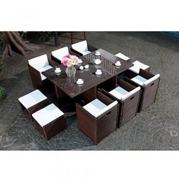 Salotto da giardino a incasso 10 posti resina intrecciata castagna/bianco Miami