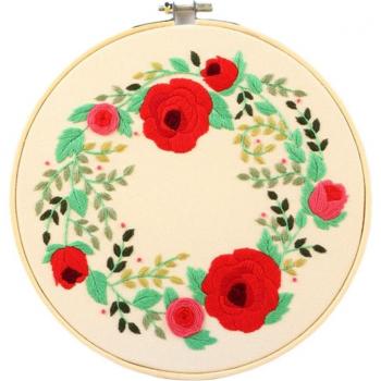 Set Punto de Cruz Floral con Aro Redondo