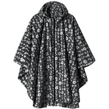 LINENLUX Hooded Waterproof Rain Coat for Adults (Black Floral)