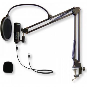 Micrófono USB Fujirec con Soporte Giratorio y Pantalla Protectora de Viento
