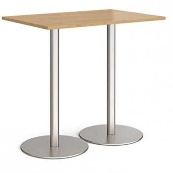 Monza Rectangular Cafe and Bistro Poseur Table with Flat Round Brushed Steel Base