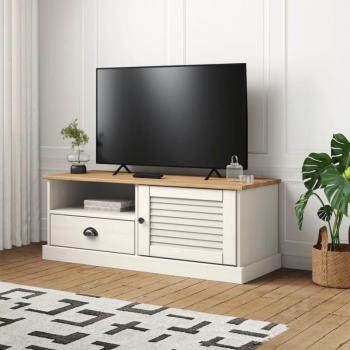 Meuble à télévision Vigo (pin massif) blanc, 106 × 40 × 40 cm – Torana