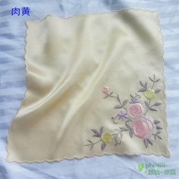 Pañuelo bordado de seda cuadrado 100% pura para mujer 10x10 pulgadas
